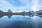 Awe-inspiring shot of a tranquil alpine lake on the background of the mountain Matterhorn