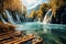 Awe inspiring views cascading waterfalls, radiant sunlight, and turquoise splendor