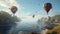 Awe-Inspiring Views, Hot Air Balloons Against Ocean Backdrop