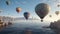 Awe-Inspiring Views, Hot Air Balloons Against Ocean Backdrop