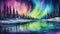 Awe-Inspiring Watercolor Northern Lights over a Frozen Lake AI Generated