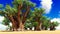 Awesome baobabs in African savannah 3d rendering