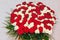 Awesome big bouquet of fresh red and white roses for Valentine`s day, March 8, Birthday etc. Love and romantic