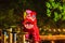 Awesome Chinese lion dancing shows on the poles at night during