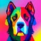 Awesome computer artwork collage  of a colorful pop art dog portrait - generative AI