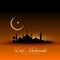 Awesome eid mubarak background with mosque and moon