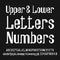 Awesome font of white lowercase and uppercase letters, numbers. Isolated english alphabet