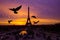 Awesome incredible pink-orange-lilac sunrise. View of the Eiffel