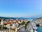 An awesome and interesting full view of the town of Trogir from Tower Kamerlengo, outside of Split, Croatia on a beautiful evening