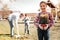 Awesome nice daughter bringing flower to her father