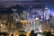 Awesome night aerial view of skyscrapers in Hong Kong