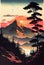 Awesome painting mountain landscape, sunset.