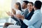 Awesome presentation. a group of businesspeople applauding during a seminar in the conference room.