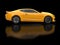 Awesome sun yellow muscle car on black background