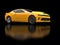 Awesome sun yellow muscle car on black background