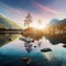 Awesome Sunny nature landscape. Impressively beautiful Hintersee lake at sunrise. best popular location for photographer