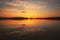 Awesome sunset at the Lipno Dam Lake. Spring evening. Czech Republic