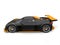 Awesome supercar in matte black paint with yellow details - side view