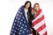 Awesome two girls are wrapping into the merican flag as they like the USA