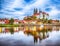 Awesome view on Albrechtsburg castle and cathedral on the River Elbe with dramatic  sunset