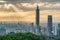 Awesome view of Taipei from top of mountain at sunset