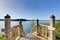 Awesome water view from the wooden staircase with railings.