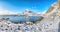 Awesome winter scenery of A village. Norwegian fishing village, with the typical rorbu houses