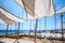 Awnings in sails shape covering relax area