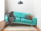 Awry sofa, big sofa in a small room, 3d render illustration