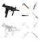 Ax, automatic, sniper rifle, combat knife. Weapons set collection icons in cartoon,outline style vector symbol stock