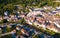 Ax-les-Thermes with buildings and The Lauze river in France