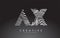 AX a x Letters Logo Design with Fingerprint, black and white wood or Zebra texture on a Black Background.