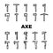axe hatchet wood blade tool icons set vector