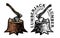 Axe, Lumberjack, Wood Logging emblem or badge. Ax sticking in stump. Woodwork, timber symbol vector illustration