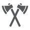 Axes glyph icon, weapon and hatchet, crossed axes sign, vector graphics, a solid pattern on a white background,