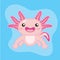 Axolotl character smiling, Pink mexican water monster