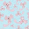 Axolotl mexican salamander seamless pattern in pink and blue with air bubbles
