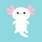 Axolotl. Mexican salamander. White axolotyl. Ambysoma mexicanum. Cute cartoon kawaii funny smiling baby character. Water dragon.