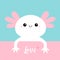 Axolotl. Mexican salamander. White axolotyl. Ambysoma mexicanum. Love card. Cute cartoon kawaii funny smiling baby character.