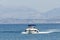 Ay couple sail on yacht boat at Mediterenian sea
