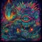 Ayahuasca experience, spiritual psychedelic hallucinations surreal illustration. Generative AI