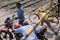 Ayodhya, Uttar Pradesh / India - April 2, 2019: Blatantly ignoring the train signals, users of the road cross the train tracks any