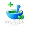 Ayurvedic Creative vector logotype or symbol. Mortar and pestle concept for business, medicine, therapy, pharmacy