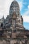 Ayutthaya / Thailand / August 8, 2020 : Wat Ratchaburana, Ancient Buddhist temple remains with elaborate carvings & a restored