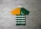 Azad Kashmir flag on shirt and hanging on the wall with brick pattern wallpaper