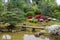 Azalea  blossom  and pond  in Japanese  Garden