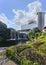 Azalea shrubs surrounding the big waterfall and pond of Hotel New Otani.