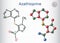 Azathioprine, AZA molecule. It is immunosuppressive agent, medication. Structural chemical formula and molecule model. Sheet of