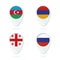 Azerbaijan, Armenia, Georgia, Russia flag location map pin icon