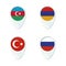 Azerbaijan, Armenia, Russia, Turkey flag location map pin icon